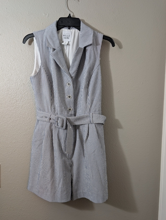 Belle Vere Pants - Belle Vere Romper Sleeveless Navy & White Striped Romper with Belt